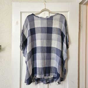 POL Women’s Blue and White Buffalo Check Oversized Top Sz Small Coastal Cowgirl